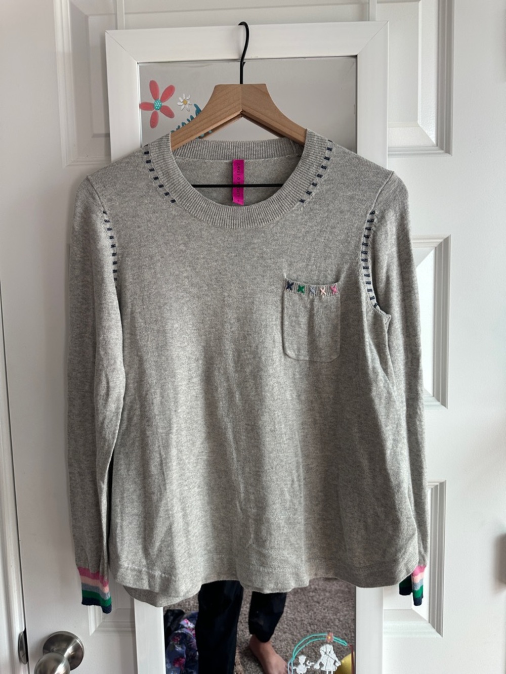 Zaket & Plover Handwork Curve Contrast Detail Knit Sweater Grey Small - Picture 2 of 6